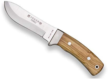 Joker Cuchillo de Monte Enterizo Oso CO49, Hoja de 12 cm, Mango de Madera de Olivo, virola INOX, Herramienta de Pesca, Caza, Camping y Senderismo