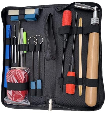 Ecloud Shop Piano Tuning Kit 16 Stück Tuning Tool Set Professioneller Stimmschlüssel Hammer Mute Gabel Schraubendreher Riemen Pinzette Clip für Anfänger und Profis