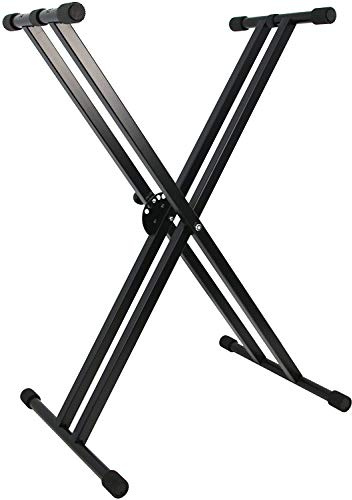 Soporte de teclado y pianos digitales ROCKSTAR KS104E con doble refuerzo. Ajustable de 29 cm a 91 cm sistema automático - rockmusic