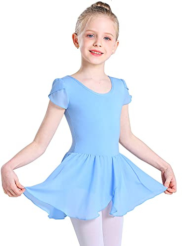 Monbessi Tutu Ballerina Bambina Body Danza Bambina Ginnastica Manica Corta con Chiffon Gonna Adatto per Età: 2-11 Anni (100 (90-100cm, 2-3 anni), blu)