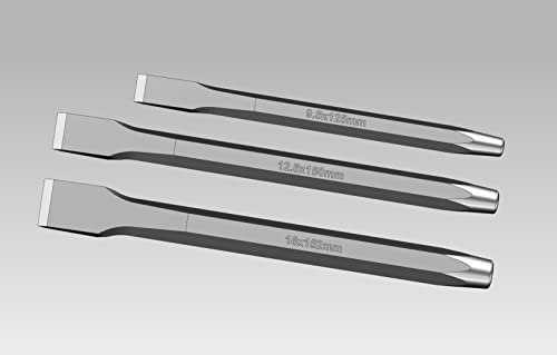 3 Piece Cold Chisel Set CRV 48-50HRC - 3/8 (9.5mm), 1/2 (12.5mm) and 5/8 (16mm) Hardened Chrome Vanadium Steel
