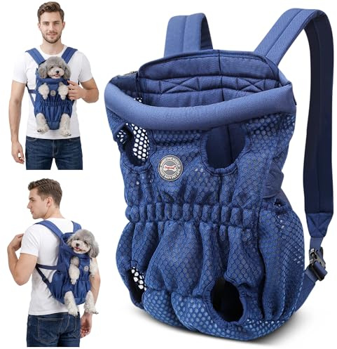 ALLSOPETS Zaino per Cani di Piccola e Media Taglia – Zaino Porta Cane Frontale Traspirante e Comodo con Gancio di Sicurezza, Mani Libere per Viaggio Escursionismo Outdoor (Blu Notte, M)