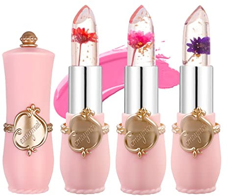 Xiangmall 3 Stücke Gelee Lippenstift Farbwechsel Temperatur Kristall Lippenbalsam Blume Farbwechsel Lipgloss Geschenk für Mutter Mädchen (3 stück)