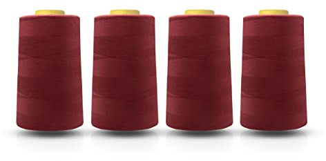 Realm Overlocking Sewing Machine Polyester Thread x Four 5000 Yards Cones White Black Natural Navy Red Grey (Wine)