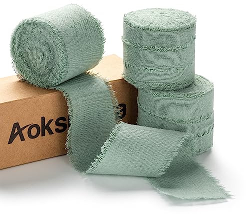 AOKSUNOVA Cinta de lazo de boda de 3,8 cm de algodón con flecos, 100% algodón, 3 rollos de 4,5m cada uno, total 13,5m, color Fb-14, estilo rústico