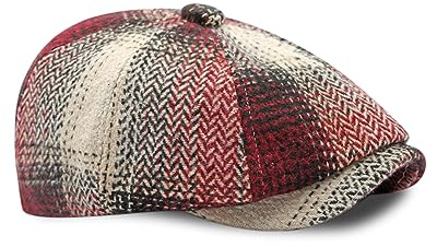 Dalababa Tweed Flat Cap, 8 Panel Peaky Vintage Checked Style, Adjustable Newsboy Baker Boy Gatsby Beret Hat Mens Womens Unisex - Burgundy