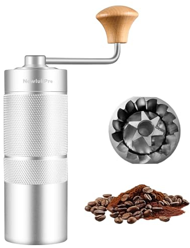 NewlukPro Macinacaffè manuale M6, macinacaffè a 24 posizioni con nucleo del macinino esagonale portatile e manico in noce, per viaggi, campeggio e altro ancora