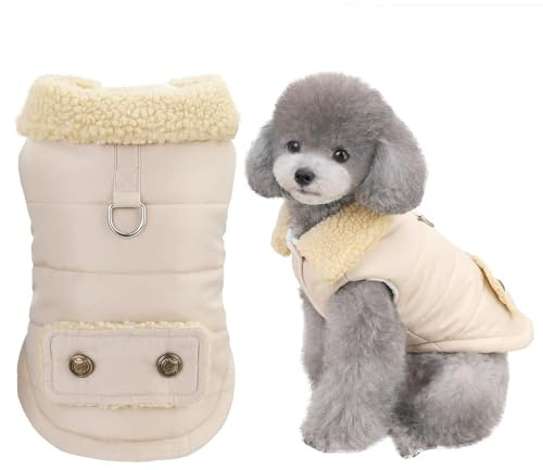 Izefia Abrigo de Perro Clima Frío Chaqueta A Prueba de Viento Chaqueta de Terciopelo Invierno Ropa Gruesa Cuello de Pelo Abrigo de Perro Gato Mediano
