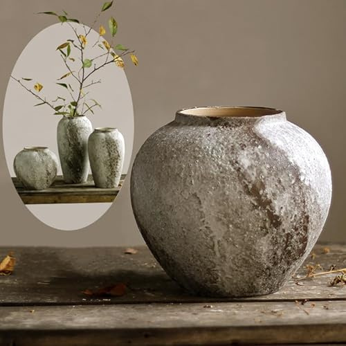 Denique Rustik keramisk blomvas, vintage, hög golvvas, bondgårdsdekor, stora vaser för vardagsrum, entré, bord, mittpunkt, dekor, terrakottavaser keramik lera vas (A-22 cm)