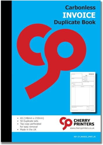 Cherry Carbonless NCR fakturabok | duplicerad bok | A5 | 50 uppsättningar | Perfekt för egenföretagande, små och större företag | **2-pack**