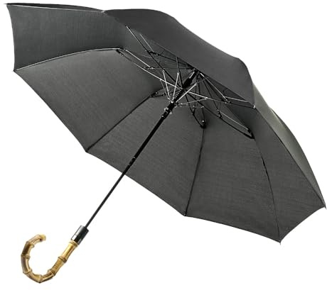 Fulton Portobello Umbrella, Black, Automatic Open Mechanism, Bamboo Crook Handle, UPF30+