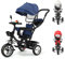 4 in 1 Dreirad, Kinderdreirad mit Schubstange, Drehbarer Sitz Vorwärts und Rückwärtsfahrt, Ausklappbarem Verdeck, Höhenverstellbar Elterngriff, Dreirad ab 9 Monate bis 25 kg (Dunkelblau)