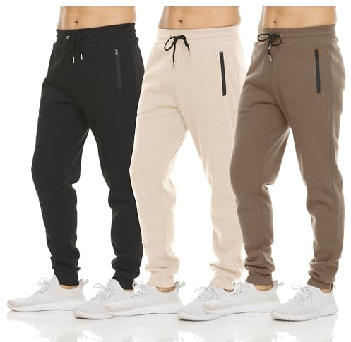 PURE CHAMP Mens 3 Pack Fleece Active Athletic Workout Jogger Sweatpants for Men with Zipper Pocket and Drawstring Size S-3XL (Set10 Size Medium)