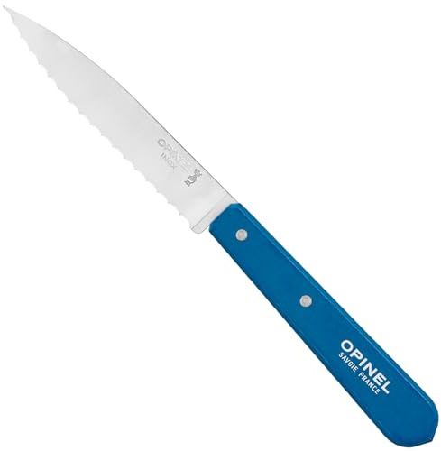 Opinel - Couteau cranté à tomates 10 CM manche bois bleu N°113 - OPINEL