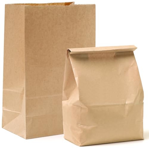 Sosayet 50 Bolsas de Papel Kraft, 33 x 25 x 14 cm, Reutilizable, Marrón, Bolsas de Papel de Regalo, para Alimentos, Navidades, Cumpleaños, Multiusos