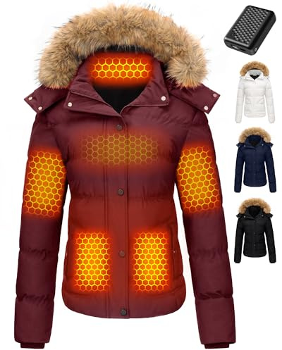 Women Short Heated Jacket Battery Pack Included Puffy Warm Ski Snow Snowboard Coat Horse Riding Gear Backpack Accessories Pants Vest Gift Cool Car Rv Equipment Road Trip Stuff Hiking Essentials