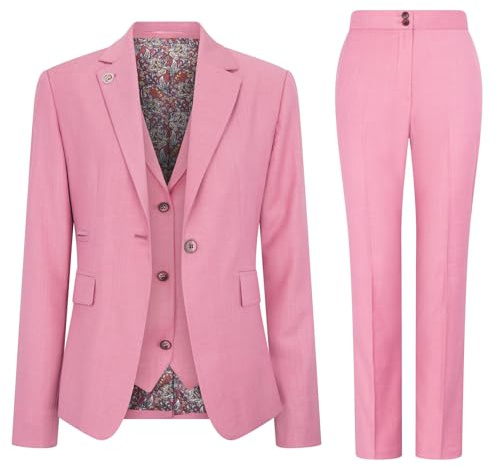 Women's Suit 3 Piece Plain Pink Tailored Fit Business Formal Ladies Dress - Pink 14