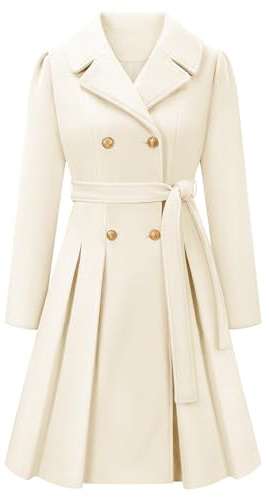 Vancavoo Manteau Femme Hiver Chic Veste Long Manteaux en Laine Elégant Coat Manches Longues à Revers A-line Chaud Trench Coat Jacket,Beige,L