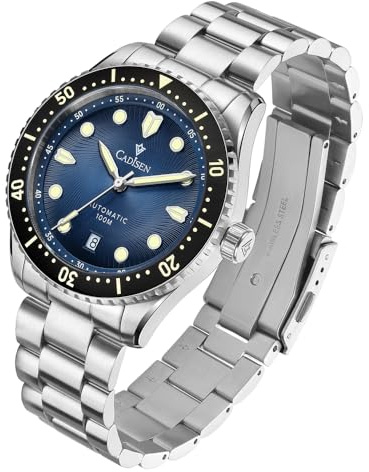 CADISEN Automatik Uhr Herren Mechanische Automatikuhr AR Beschichtung Saphirglas Stahl Wasserdicht (Blau)