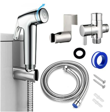 Bamyli Accesorio de bidé para inodoro UK – Pulverizador de bidé de mano con ducha musulmana, manguera de 59 pulgadas, soporte de pulverización y adaptador en T para higiene personal