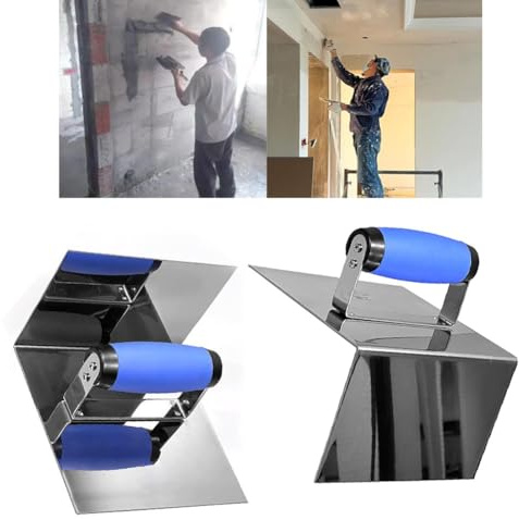 Set di cazzuole per angoli interni/esterni, strumento per intonacatura in acciaio inossidabile per finitura cartongesso, manico in gomma leggero ed ergonomico (2 pezzi)