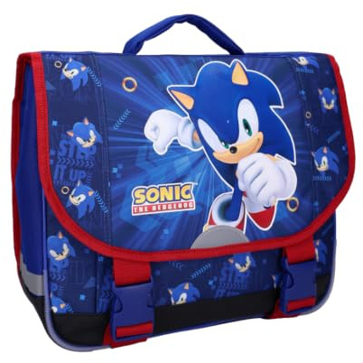 mybagstory - Cartable Garçon SONIC Still Unstoppable | Sac Scolaire Primaire, 2 Compartiments 38x12x33 cm et Bleu et Rouge.