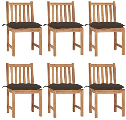 YuuSsea Trädgårdsstolar 6 st med kudde av massivt teak, väderbeständig och bekväm, perfekt för balkong terrass utomhus, med vadderat och armstöd för avslappnad sittplats