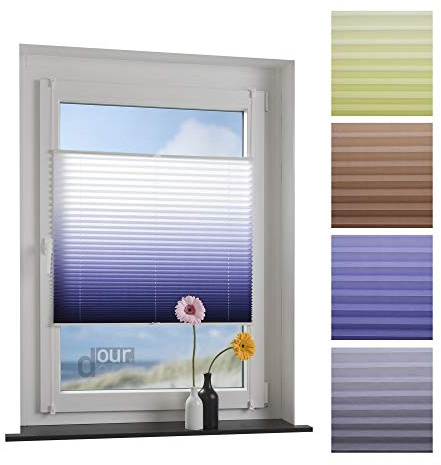 ourdeco® Plissee mit Farbverlauf / 45 x 130 cm weiß-blau/lichtdurchlässig, Blickdicht/Farben: Blau, Braun, Grün, Grau