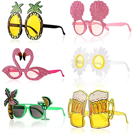 ALTcompluser 6 Pairs Novelty Hawaiian Sunglasses with Different Shapes,Beach Tropical Party Glasses Funny Photo Prop Supplies for Children Adults