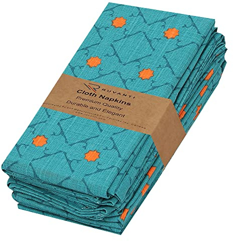 RUVANTI Cloth Napkins Set of 6, 100% Cotton, 18x18 Inches, Soft, Absorbent. Perfect for Parties, Weddings, Dinner