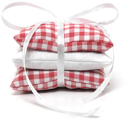 Lavendelblüten Duftkissen Kräuterkissen 3er Set mit je 9x9cm - rot-weiß-weiß - 100% naturrein. Lavendelkissen