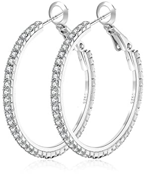 MOROTOLE 925 Sterling Silber Strass Hoop Ohrringe - Dünne Silber Strass Hoops Hypoallergene große Ohrringe für Frauen & Mädchen - Schmuck Geschenke - 20/30/40/50/60/70mm Creolen