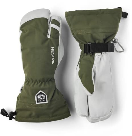 Hestra Army Leather Heli Classic 3-Finger-Skihandschuh zum Skifahren, Snowboarden und Bergsteigen, Olivgrün, Größe 11