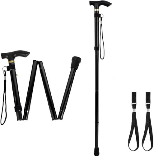 Gehstock Klappbar,Unisex Faltbar Gehstock,Klappbar Bergstock,Spazierstock Herren Schwarz,Spazierstock Damen,Gehstock Herren Elegant mit Handschlaufe für Wandern Camping Bergsteigen Trekking Gehstock