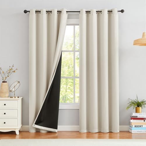 Beauoop Beige Blickdicht Vorhänge für Wohnzimmer Einfarbig Verdunkelungsvorhänge Gardinen mit Ösen Thermogardine Lichtundurchlässig Dekoschal für Schlafzimmer 2er Set, 175 x 140 cm (H x B)