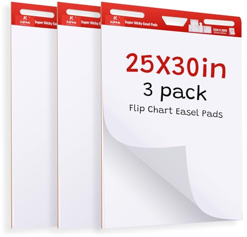 3 Pads-Large Sticky Easel Pad, 25x30 Inches White Self Stick Flip Chart Paper for Office Team Work School Classroom Supplies and Teaching at Home, 635mm x 762 mm,30 Sheets/Pad