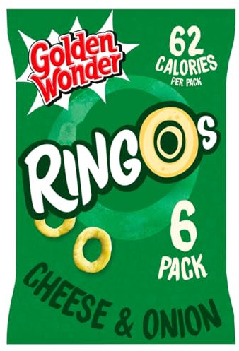 Golden Wonder Ringos Cheese and Onion Crisps 6 x 12.5g, 62 Calories Per Pack, No artificial preservatives or colours, Suitable for vegetarians, Premium product