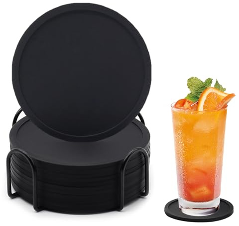 12 Pezzi Sottobicchieri In Silicone Per Bevande,Sottobicchieri In Silicone,Sottobicchieri Rotondi Neri Antiscivolo Per Caffè, Birra, Boccali, Bicchieri Da Vino, Casa, Bar, Sottobicchieri