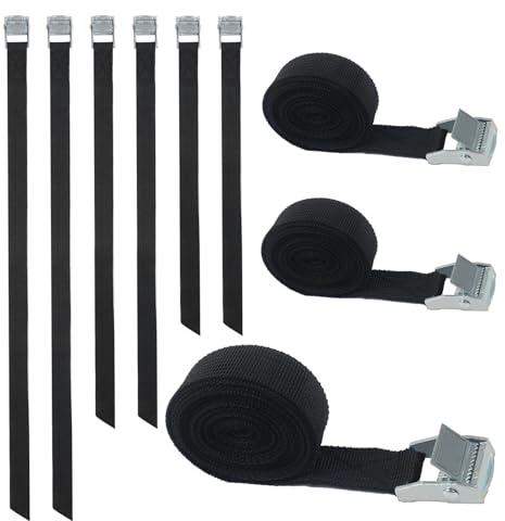 Lot de 6 sangles de fixation 0,5 m/2 m/4 m - Sangle de serrage à cliquet - Largeur : 20 mm - Sangle d'arrimage réglable avec boucle en métal pour le transport, les bagages, le fret, le camping