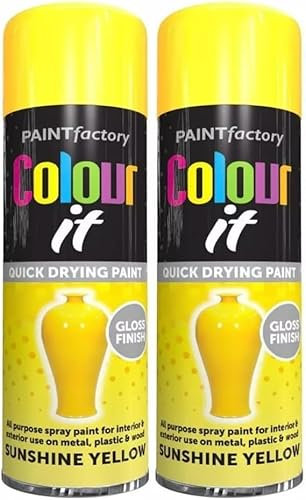 MIXEL Yellow Gloss Spray Paint, Easy-To-Apply, Quick-Drying Formula, DIY Enthusiasts, Perfect For Furniture, Metal, Wood, Plastic, Indoor and Outdoor Use, 250ml, (2PCS)