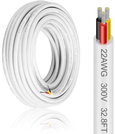 22 Gauge 3 Conductor Electrical Wire, 32.8FT 22AWG Low Voltage Landscape Wire, PVC Insulated 3 Wire Cable, Flexible Cord for Residential Wiring LED Lighting Strips Automotive Garden Bell Speaker