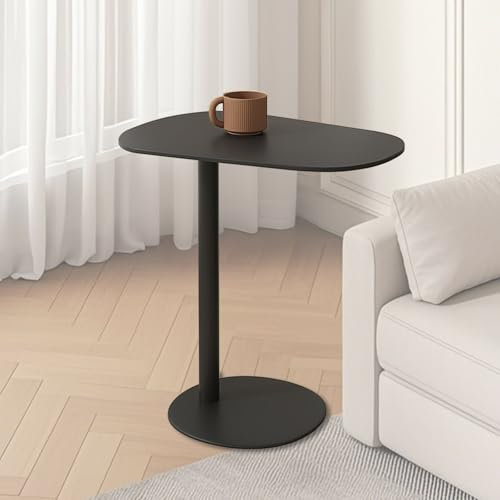 YunMeoCool Metal C Shaped Side Table, Modern C Shaped End Table for Sofa/Bed, Small Iron Couch Tables That Slide Under, Slim Coffee Snack Tv Tray Tables for Bedroom Living Room Bathroom (Black)