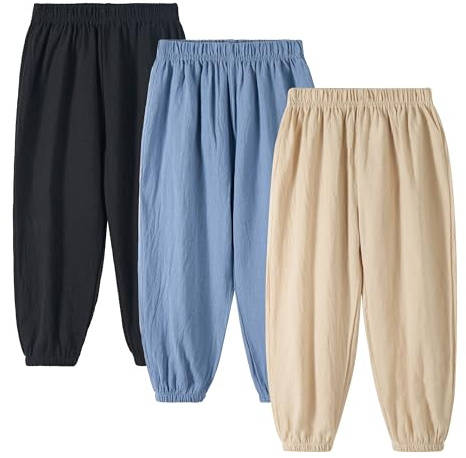 Miipat Småbarn flickor byxor 3 st, lätta barn långa byxor unisex, Svart blå beige, 6-7 År