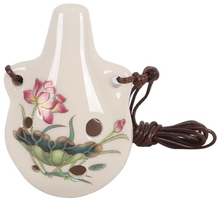Gutol Six Holes Ocarinas, Alto AC Tuned Glazed Ceramic Instrument for Professional Beginner, Adults, Hand Painted Ocarina Necklace (Lotus)