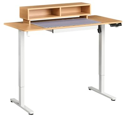 Elektriskt Ställbart Skrivbord med Musmatta Höj- och Sänkbar Funktion Modernt 120 x 60 cm USB-port Ljusbrun Skiva och Vita Ben Lucama