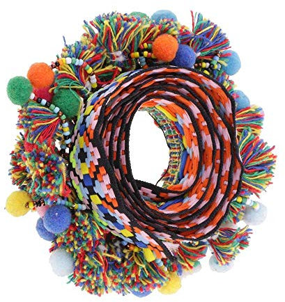 Uteruik Pompom-Pom-Pom-Perlen, Fransenquasten, Geflecht, Jacquard-Band, Nähborte für Dekoration, mehrfarbig, 60 mm, 91 cm