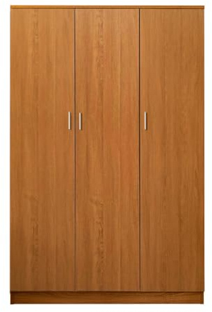 Wooden 3 Doors Wardrobes with Hanging Rail and Storage Shelves Modern Large Clothes Cupboards Unit for Bedroom Furniture, Brown