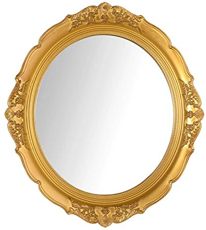 Eaoundm Dekorativer Wandspiegel, Vintage-Stil, zum Aufhängen, für Schlafzimmer, Wohnzimmer, Kommode, oval, 33,3 x 37,6 cm, goldfarben