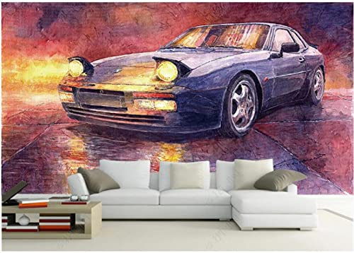 Wesmilewallpaper Papier Peint Panoramique Peinture À L'Huile D'Art De Voiture Vintage Bleu Vintage 200x140cm 3D Intissé Soie Poster Geant Mural