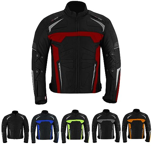 Inflori Motorbike Jacket Motorcycle Waterproof Jacket for men Corduroy 600D CE Approved Protective Armored with Hi-Vis Panels Summer and Winter Jacket (UK, Alpha, M, Regular, Regular, Red)